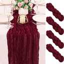 4 Pack 120 Inch Burgundy Cheesecloth Table Runner Boho Rustic Gauze Sheer Romantic 10 FT Long Cheese Cloth Table Runner for Bridal Baby Shower Wedding Party Birthday Holiday Home Easter Decor