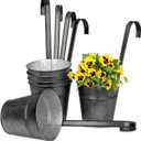 Briful 5'' Hanging Planters for Outdoor Plants, Black Rustic Galvanized Metal Buckets, Fence Balcony Railing Hanging Pots with Detachable Hooks, Set of 6
