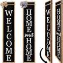 Outdoor 2in1 Welcome Sign for Front Porch Standing 45"X9" Long Vertical Leaner Tall Wood Framed Modren Rustic Farmhouse Large Home Sweet Home Signs Front Door For Outside Decor (Wood Black)