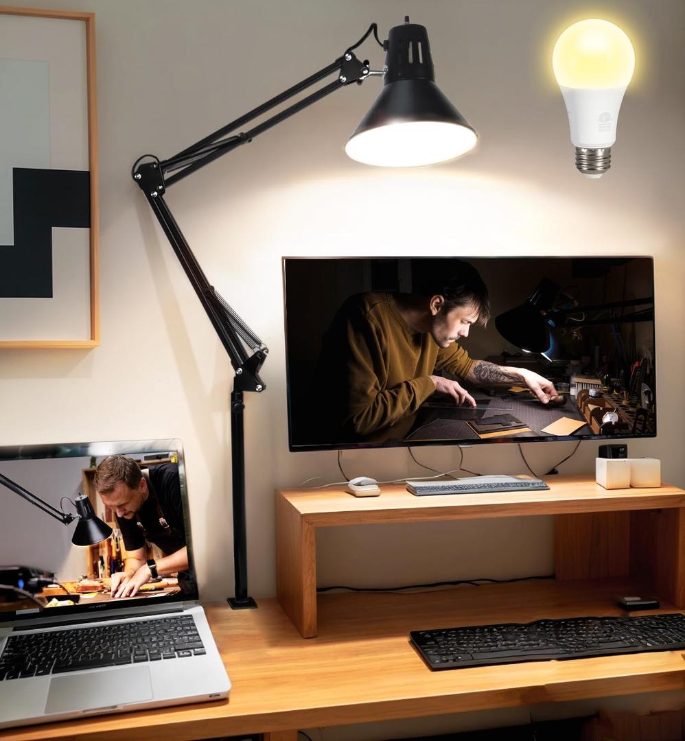 Desk Lamp for Home Office Eye-Caring Metal Extra Tall Swing Arm High Intensity Clamp Flexible Gooseneck w/A19 E26 LED Bulb Side Table Working Reading Architect Computer Workbench Puzzle Warm Light (Extra Long with Warm Bulb)