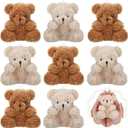 Threan 8 Pcs Mini Plush Bears 4'' Small Bear Bulk Stuffed Animal Toys Tiny Soft Bear Doll Present Stuffers for Keychain Baby Shower Party Favors Supplies(Brown, Apricot)