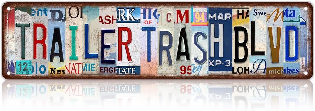 Vintage Trailer Trash Blvd Wall Decor Street Signs Metal Tin Signs 16 x 4 Inches