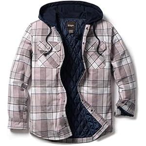 CQR Men's Hooded Quilted Lined Flannel Shirt Jacket, Long Sleeve Plaid Button Up Jackets, Quilted Lined Cloudy Home, Large