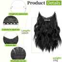 KooKaStyle Invisible Wire Hair Extensions with Transparent Headband Adjustable Size 4 Secure Clips Long Wavy Secret Wire Synthetic Hairpiece for Women (12 Inch, Black)
