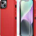 SunStory Compatible with iPhone 14 Plus Case with HD Screen Protector, 3-Layer Heavy Duty Full-Body Cover,3 in 1 Hybrid Protective Case for iPhone 14 Plus 6.7",Red