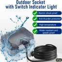 Outdoor Power Outlet Box with 32.8Ft Extension Cord, NEMA 5-15R, STW 14 AWG, Weatherproof Waterproof IP66 Electrical Outlet Extender, Exterior Wall Power Socket w/Cover for Garden