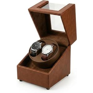 Double Watch Winder for Automatic Watches, Quiet Japanese Motor Rotating Self-Winding Watch Winder Box with Storage Display, Premium PU Leather Watch Winder Case for Rolex Men Women