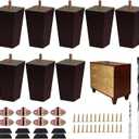 Sofa Legs Square Bed Feet 4 inch Wood Replacement Leg for Furniture Set of 8, Dark Brown
