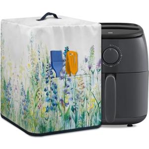 Insulated Air Fryer Kitchen Appliance Cover with Handle and Storage Pocket for Spoon/Cooking Utensils/Recipes, Easy Cleaning, Blue Green Floral