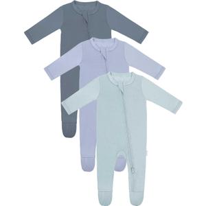RRP Unisex Baby Footies Pajamas,Rayon Derived From Bamboo,Buttery Soft Sleep 'N Play PJs,2-Way Zipper Closure,0-18 Months (3-6 Months, Grey/Bluegrey/Sage)