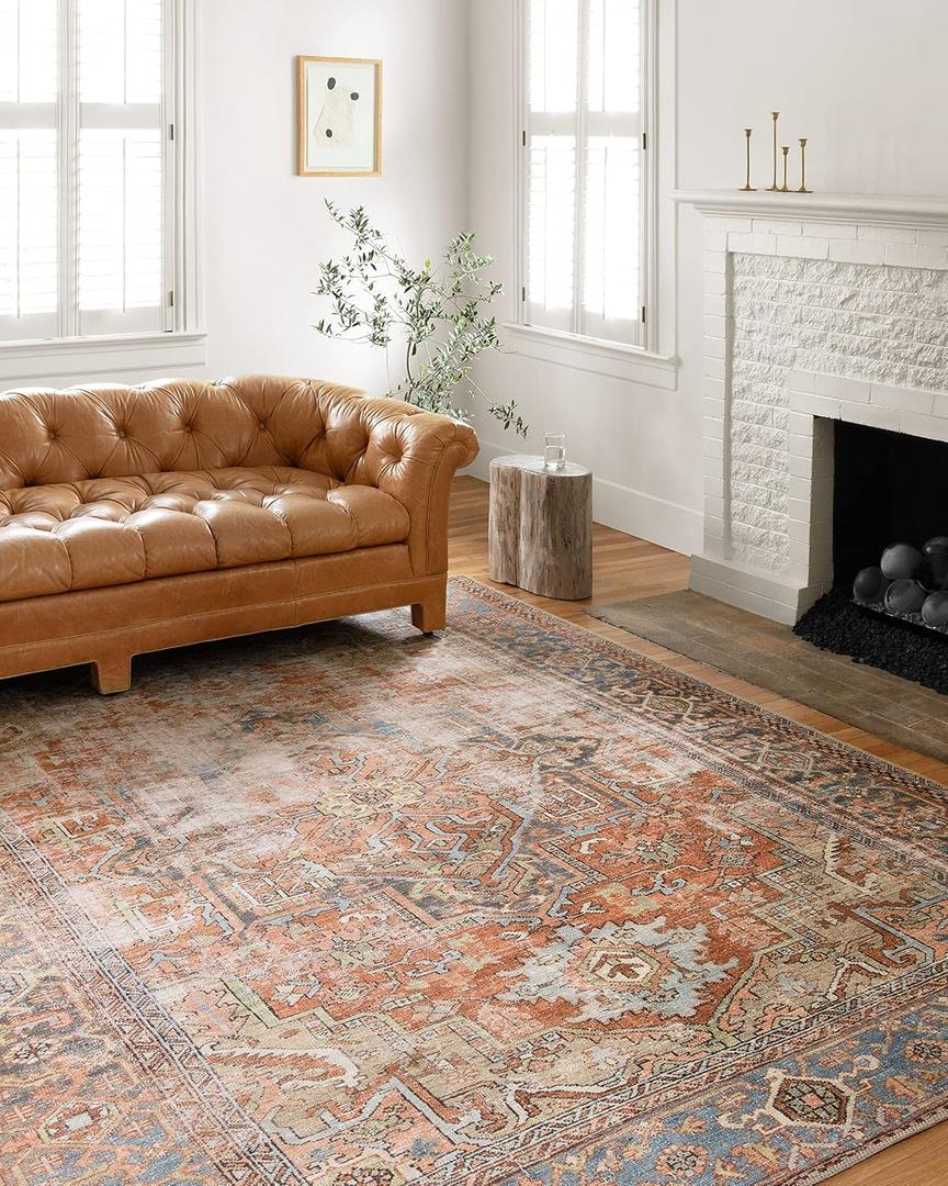 Loloi Loren Terracotta/Sky 5'-0" x 7'-6" Area Rug
LQ-15 Printed Approx. 5x8 Orange Living room Dining room Bedroom, Vintage Inspired, Timeless, Classic, Textured, Area Rug