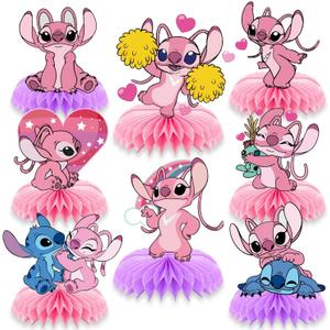 Stitch birthday party supplies, 8Psc honeycomb center decorations, Stitch party decorations, double-sided desktop decorations, center decorations for parties