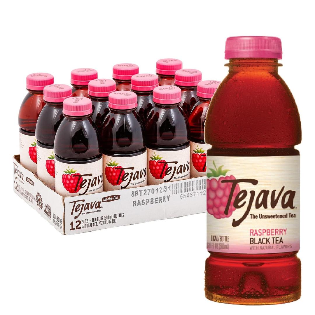 Tejava Unsweetened Raspberry Black Iced Tea, 16.9oz PET Bottles, Award Winning, Non-GMO-Verified, from Rainforest Alliance-Certified farms (12 Pack), BB 09/06/26