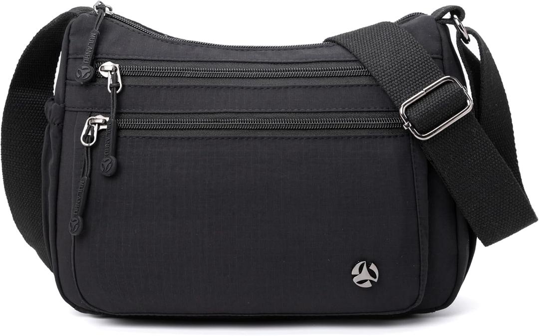 Crossbody Bags for Women Waterproof Nylon Shoulder Bag Roomy Multiple Pockets Messenger Purses Handbags (Black)