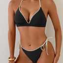 Aidonger Bikini Set for Women Sexy String Two Piece Swimsuit Halter Triangle Shell Stitched Bathing Suit (Black, L)