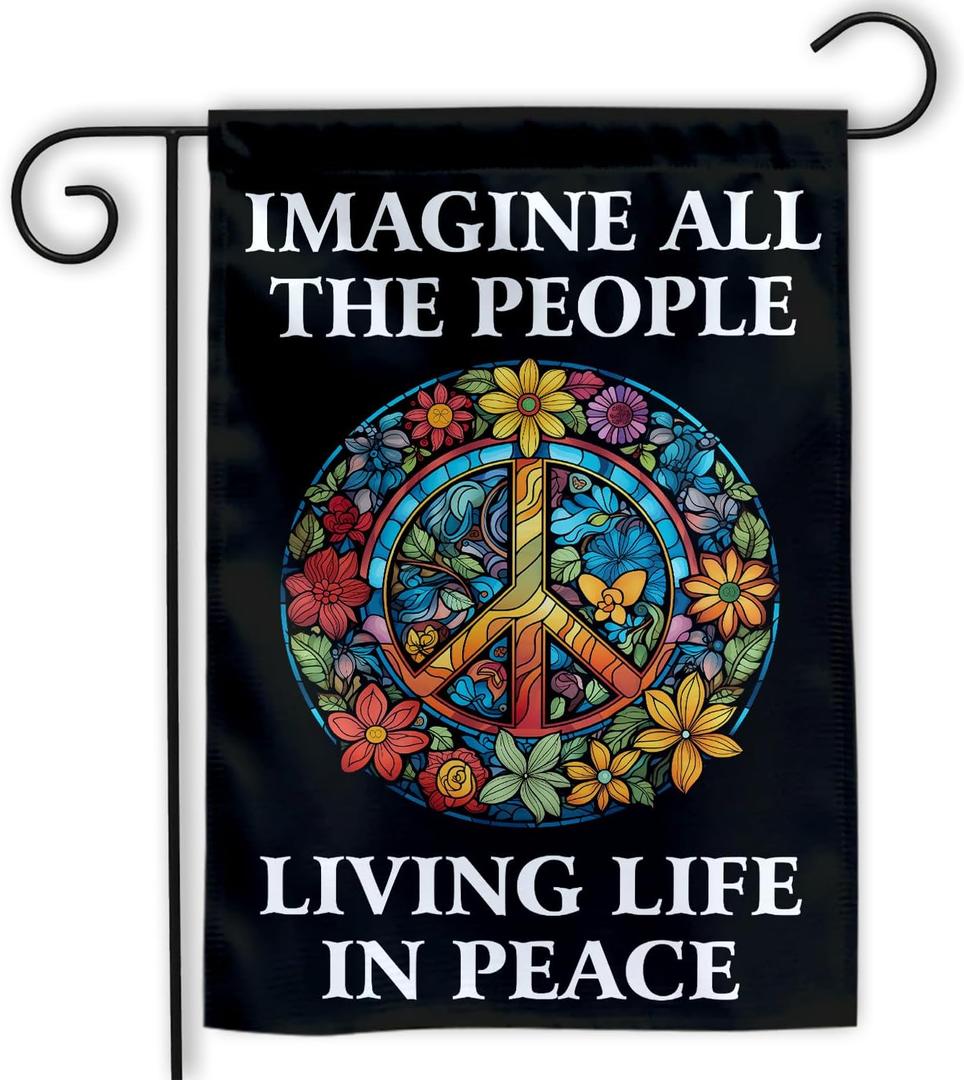 MAIANEY 12"x18" Imagine All The People Living Life In Peace Garden Flag Inspirational Motivational Floral Peace Sign Flag Be Kind Positive Gifts Outdoor Decorations Yard House Patio Porch Double Sided