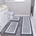 Pauwer Bathroom Rug Mat Set 3 Piece, Microfiber Shaggy Bath Set, Non-Slip Ultra Soft Carpet Mats, Absorbent with U-Shaped Toilet for Bathroom, Tub, Shower, Dark Grey