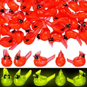 100 Pcs Mini Resin Cardinals Luminous Tiny Northern Cardinal Figurine Glow in The Dark Christmas Bird Ornaments for Craft Xmas Gift Miniature Garden Crafts Cake Topper Christmas Decoration
