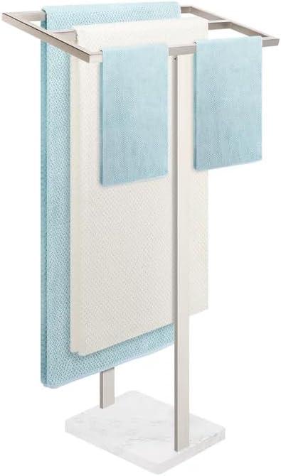 Livabber Standing Towel Rack, 304 Stainless Steel 2 Tier Towel Holder Stand with Heavy Marble Base, Stylish Floor Towels Bar for Bathroom Accessories, Laundry Room, Pool (Brushed Nickel)