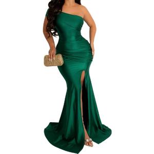 A ADILACA Women's Off Shoulder High Split Long Formal Party Maxi Dress, Off Shoulder High Split Dress (Medium)