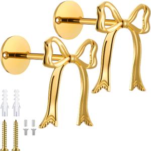 Blulu 2 Pcs Metal Bow Curtain Holdbacks Gold Wall Mounted Bow Curtain Hold Backs Curtains Modern Gold Holders for Living Room Bedroom Office Home