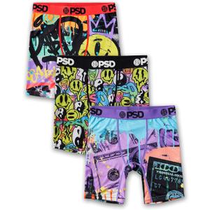 PSD Underwear Youth Boys Boxer Briefs - Smiley Print, Comfortable Active Underwear for Boys, Boys Underwear Packs & Singles (Large, Drip 3-pack)