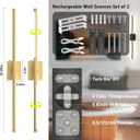 Battery Operated Wall Sconces Set of Two: Dimmable Wireless Wall Lights with Remote, 31-inch LED Rechargeable Sconces, 360 Lighting Wall Scone Decor for TV, Mirror, Bedroom, Living Room(Gold)
