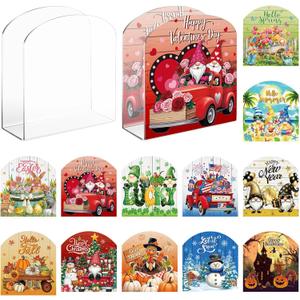 Patelai 14 Pcs Holiday Acrylic Napkin Holder Seasonal Decor Guest Napkins Holder for Table Bathroom Cocktail Beverage Kitchen Valentine's Day St. Patrick's Day Easter Vertical Tissue Paper Dispenser