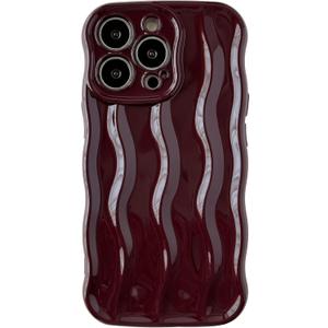 Caseative for iPhone 13 Pro Case,Water Ripple Pattern Curly Wave Frame Soft Phone Case (Wine Red)