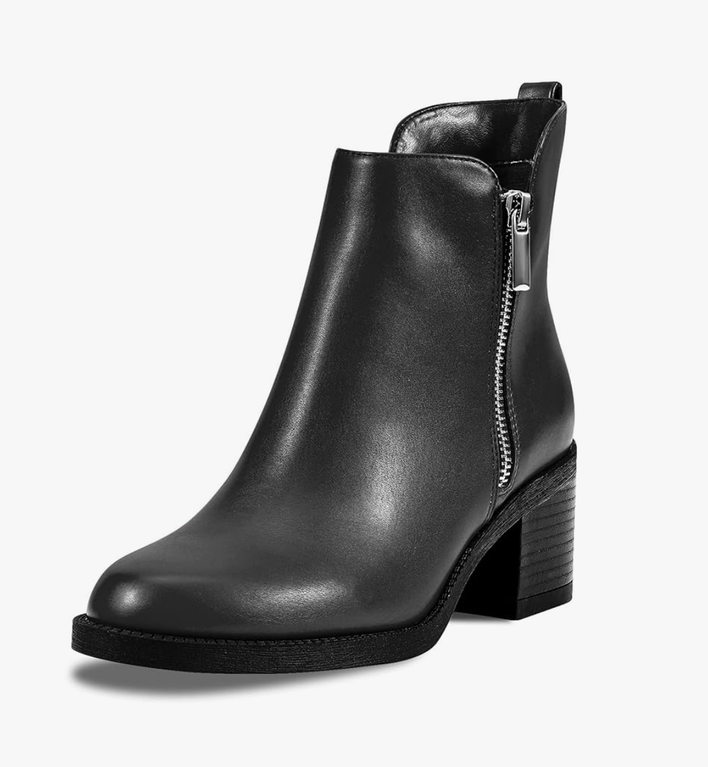 PIZZ ANNU Women's Fashion Ankle Boots Round Toe Low Chunky Block Heel Non-Slip Comfortable Short Boots Side Zipper Booties Shoes Size 6