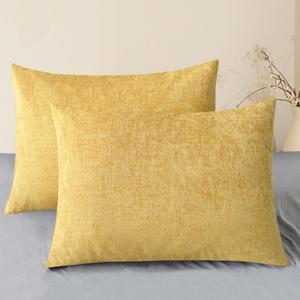 CaliTime Throw Pillow Covers Decorative 20 X 26 Inches Pack of 2 Cozy Chenille Standard Pillow Shams Cases for Couch Sofa Bed Living Room Home Gold (26" x 20" (Pack of 2))