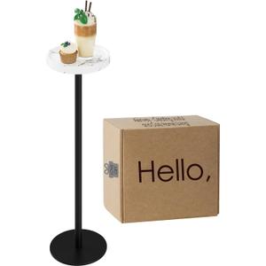 Drink Table, Small Pedestal Side Table, Round Cocktail Table, Circle Accent End Table with Metal Base, for Small Spaces (1, White Marble)