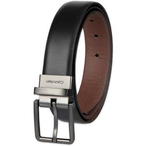 Calvin Klein Men's Reversible Leather Belt - 2in1 Versatile Modern Style (Black)