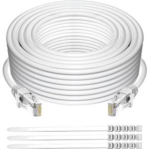 Adoreen Cat 6 Ethernet Cable 35 Ft-White, Outdoor & Indoor Snagless Long Round RJ45 Network Cable, POE, Soft Flexible Gbps Internet LAN Computer Patch Cord for Router Modem Switch Fast Gaming+ Ties