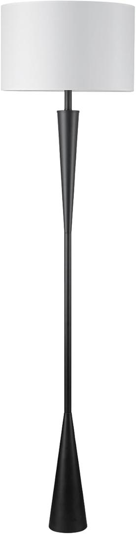 Globe Electric 67224 70" Floor Lamp, Matte Black Finish, White Fabric Shade, Modern Tapered Frame, E26 Base, Contemporary Living Room and Bedroom Lighting