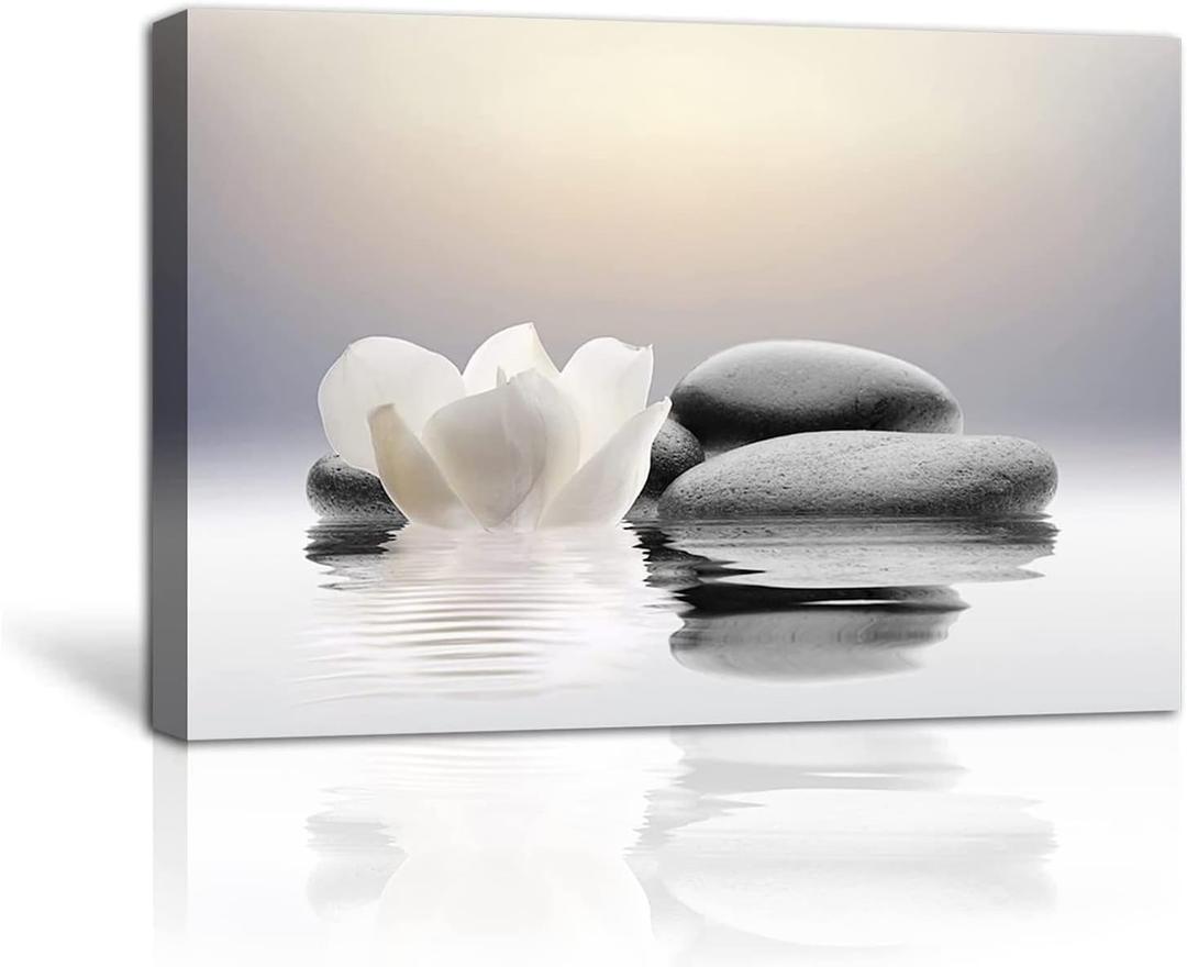 LZIMU Zen Canvas Wall Art Lotus Flowers and Stones Spa Pictures Wall Decor Art Prints for Yoga Meditation Room Decor (16x24in (40x60cm))