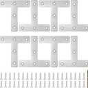 8PCS 3.23 x 3.23 T Post Corner Brace, Stainless Steel Flat Metal Bracket, Mending Plate for Wood with 40PCS Screws