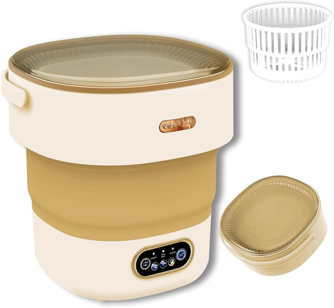 Mini Washing Machine, 18L Large Capacity, Portable Foldable Washer with Spin Dryer, Small Collapsible Compact Washer for Travel, Apartment, Dorm, Camping, RV, Underwears, Socks, Baby Clothes, Khaki