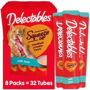 Hartz Delectables Squeeze Up Interactive Lickable Wet Cat Treats for Adult & Senior Cats, Tuna, 4 Count (Pack of 8), BBD: NOV 23/2026