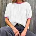 Saodimallsu Womens Puff Short Sleeve Sweater Tops Spring Summer Color Block Ribbed Knit Crew Neck Going Out Shirts (L)