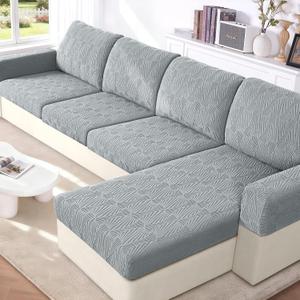 VANSOFY Couch Cushion Covers for Sectional Sofa, Stretch Jacquard Couch Seat Cushion Covers, Individual Washable Furniture Protector Sofa Slipcovers for Pet (2 Seater+1 Chaise Cover, Light Gray)