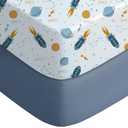 Yoofoss Pack and Play Sheets Fitted, Mini Crib Sheets 2-Pack for Pack N Play Mattress, Stretchy Playard Sheet, Soft and Breathable Blue Rocket