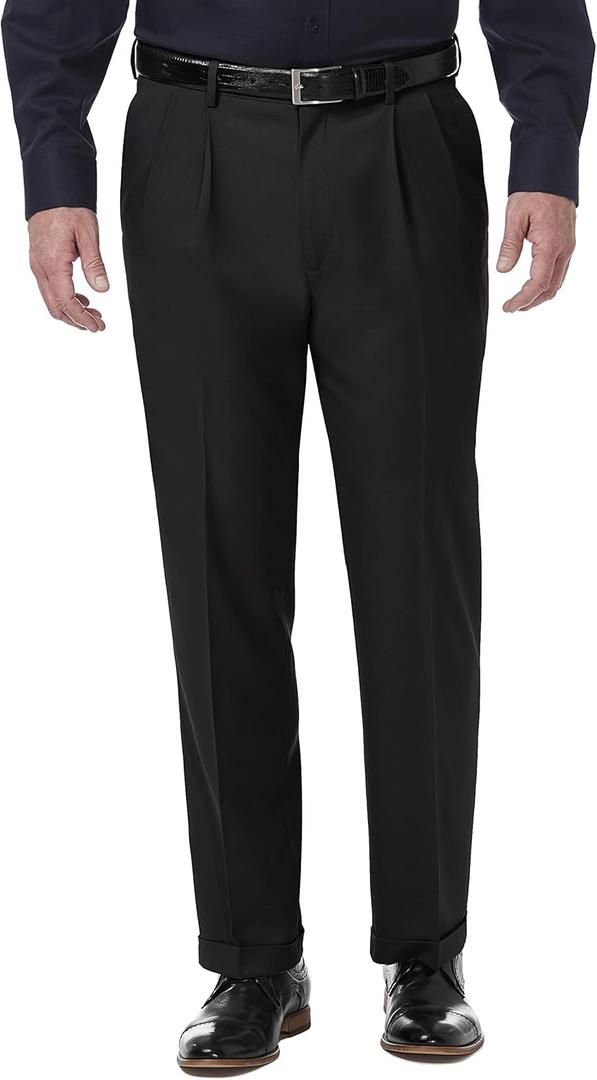 Haggar Mens Premium Comfort Classic Fit Pleat Front Pant Reg. and Big & Tall Sizes (40W x 32L, Black)