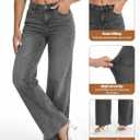 Women's Mid Rise Wide Leg Jeans Stretch Denim Pants with Relaxed Fit | BBL Jeans, Tummy Control, Soft Stretchy Denim, Classic Five Pocket Style, Versatile for Work or Play, All-day Wear (Black, L)