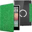 CoBak Magnetic Case for 7" Kindle Paperwhite 12th Gen 2024 and Kindle Colorsoft - Compatible with iPhone MagSafe, for Samsung/Belkin/Anker Wireless Charging Pads, Clear Back Cover, Auto Sleep Wake (Mag Ring Jade Glitter)