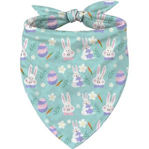Easter Dog Bandana, Cute Bunny & Egg Triangle Pet Scarf, Spring Holiday Puppy Bib with Carrot and Flower Design for Small Medium Dogs