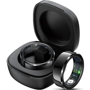 Smart Ring Heart Rate Monitor Blood Pressure Ring Sleep Tracker Health Rings Pedometer Step Counter Calories Waterproof Fitness Rings for Women Men (US-11, Black)