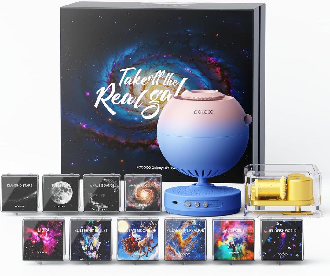 POCOCO Galaxy Star Projector Gift Set with 10 Optical Film Discs and Music Box, Perfect for Relaxation, Sleep, and Celebrations  an Ideal Healing Vibes Gift for Valentines Day, Holidays & Birthdays
