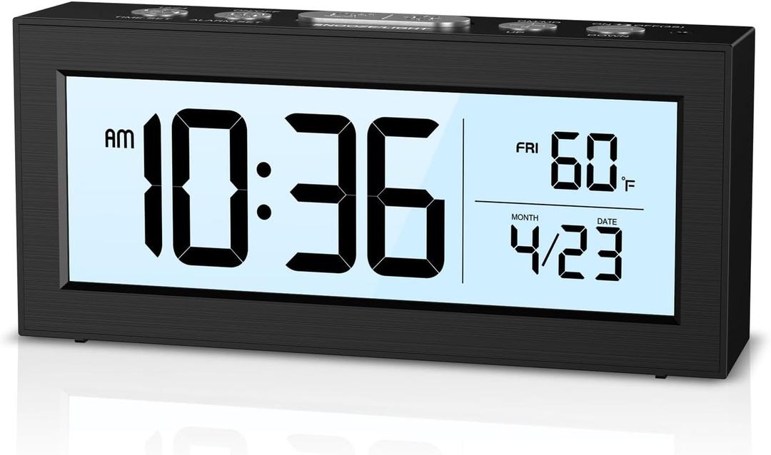 Digital Clock Battery Operated, Small Travel Alarm Clock with Temperature Date, Blacklight, Snooze, Battery Powered Digital Clock for Bedroom,Office,Travel (Batteries Included)