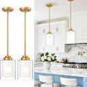 TENGXIN Modern Pendant Light,6-in Brushed Gold Modern Pendant Light for Kitchen Island,Hanging Ceiling Light Fixture,Farmhouse Pendant Lighting for Dining Room Bedroom Bar Office 2Pack,TXPLBG02-2PK-L
